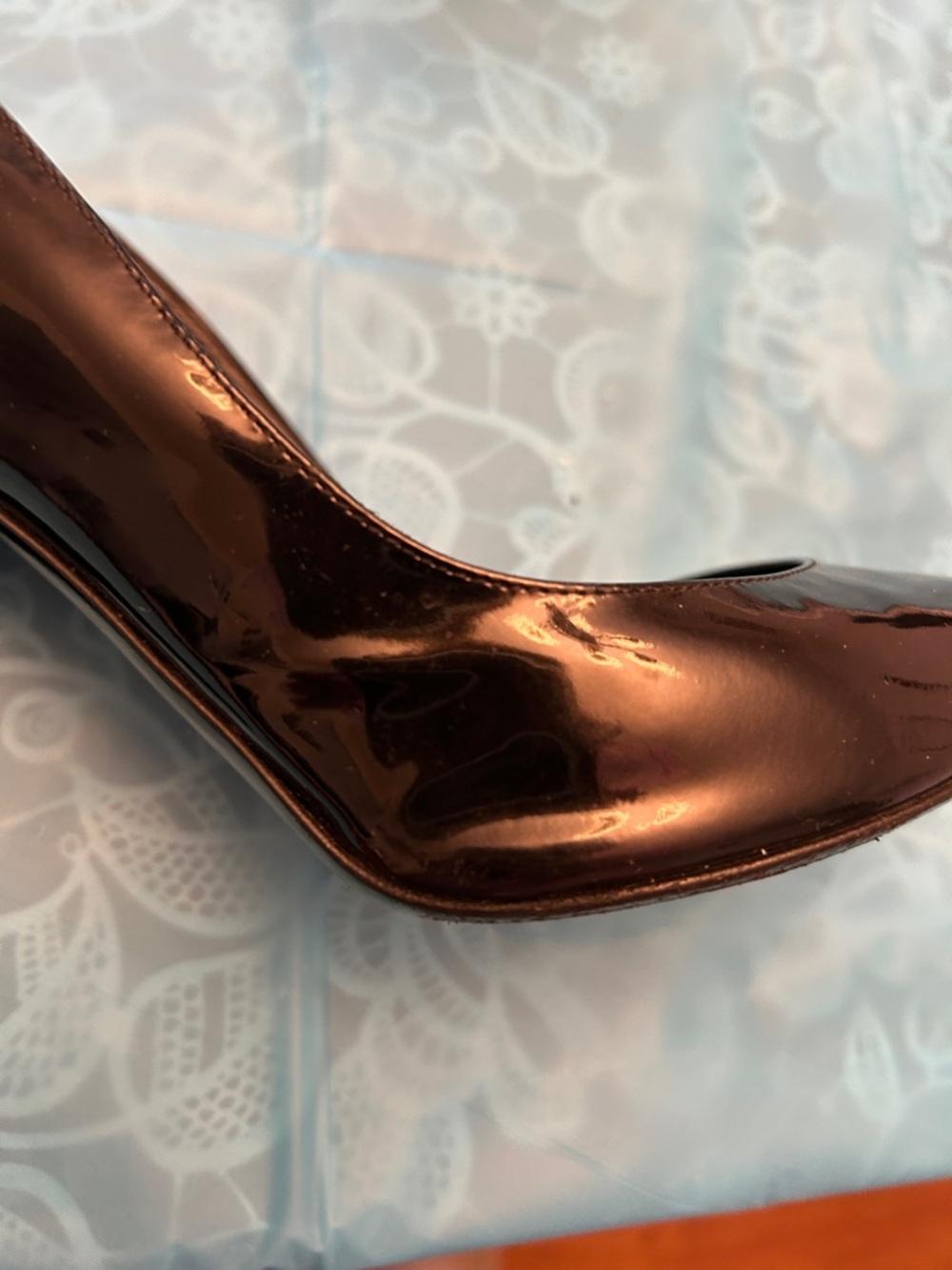 CHANEL Black Patent Leather Peep-Toe Stiletto Heels with Gold CC - Picture 8 of 12